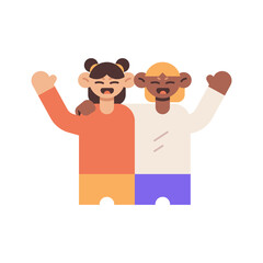 Two Adult Greeting and Waving Hand Together Flat Illustration