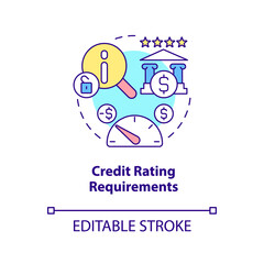 Credit rating requirements concept icon. Banking system regulation process. Financial management abstract idea thin line illustration. Vector isolated outline color drawing. Editable stroke