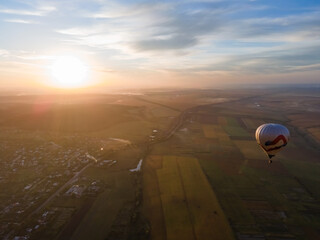 Balloons over the ancient city. Aerial photography.