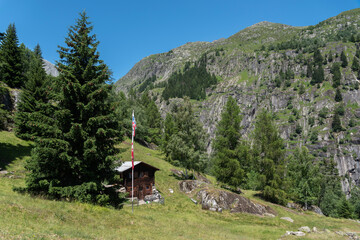 Mountain hut between Bellwald and Aspi-Titter Suspension bridge near Fieschertal