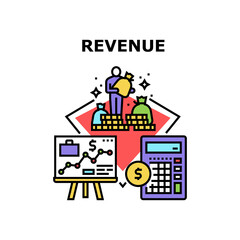 Revenue Finance Vector Icon Concept. Revenue Finance Planning Strategy And Calculating Income And Expense. Company Success Business And Economy. Budget Wealth Plan Color Illustration