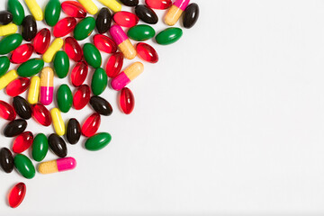 Medicinal capsules for female and male health, biodegradable supplements and vitamins for heart health and contraceptives isolated on white background, pills and medications