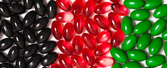 Medicinal capsules for female and male health, biodegradable supplements and vitamins for heart health and contraceptives isolated on white background, pills and medications