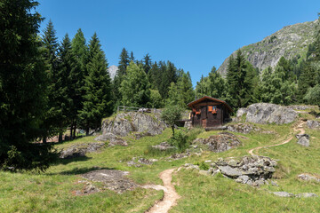 Mountain hut between Bellwald and Aspi-Titter Suspension bridge near Fieschertal