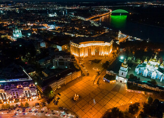 Night Kyiv. Aerial photography, drone.