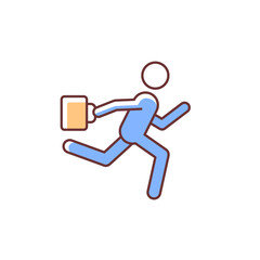 Hurry RGB color icon. Running man with bag in hand. Being late for work, meeting, appointment. Office man running to public transport. Isolated vector illustration. Simple filled line drawing