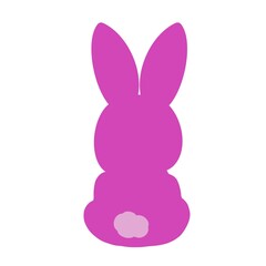 pink bunny sits with its back.  rabbit tail
