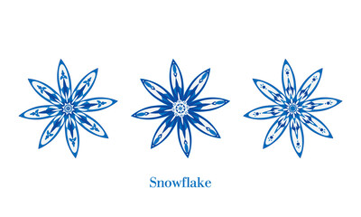 Set of blue snowflakes vector illustration.Winter decoration, cold, frost, winter holidays, Christmas and new year, new year 2022, holiday, celebration