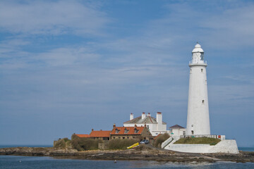 Fototapeta na wymiar Lighthouse at St Mary's island, Whitley Bay, UK