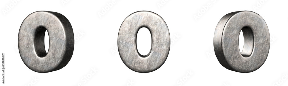 Fototapete number 0 (zero) from a scratched iron numbers collection. isolated. 3d rendering