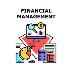 Financial Management Vector Icon Concept. Financial Management Accountant Occupation For Researching Company Capital And Annual Finance Report. Analyzing Money Budget Color Illustration