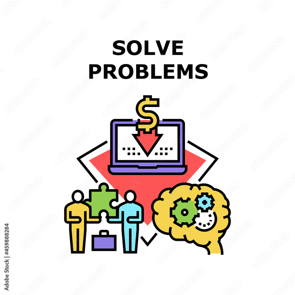 Poster solve problems vector icon concept. manager and businessman solve problems, brainstorming and thinki