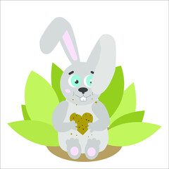 Obraz premium cute easter bunny grey rabbit with heart cookie