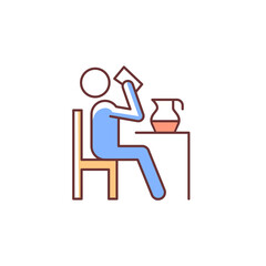 Drink RGB color icon. Person drinking from glass at table. Food, meal preparation at home. Healthy living habits, lifestyle. Isolated vector illustration. Simple filled line drawing