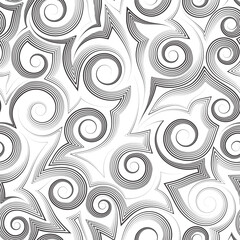Stock seamless vector pattern of smooth and broken lines and spirals.Stock seamless vector pattern of geometric and abstract shapes drawn by a thin line pen.