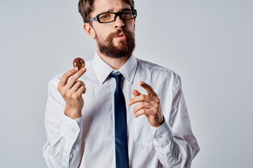 business man cryptocurrency bitcoin emotions internet money