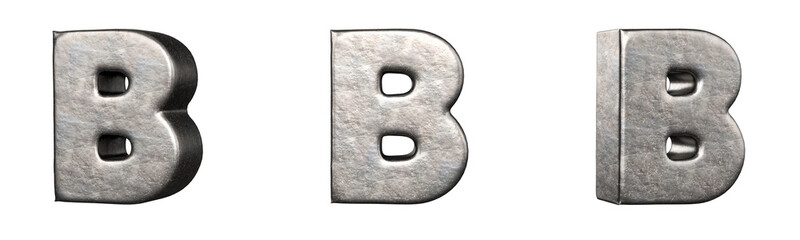 Letter B from a scratched iron letters collection. Isolated. 3D Rendering