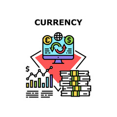 Currency Money Vector Icon Concept. Online Internet Currency Money Financial Process For Buy Or Sale International Banknote. Trade Market Financial Occupation And Business Color Illustration