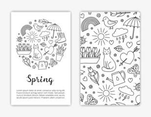 Card templates with hand drawn spring items.