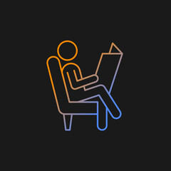 Read newspaper gradient vector icon for dark theme. Person reading latest news in paper. Human taking break from work. Thin line color symbol. Modern style pictogram. Vector isolated outline drawing