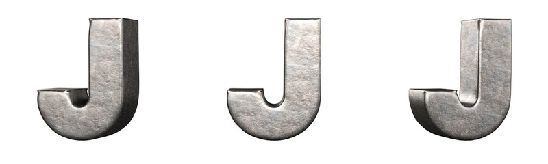 Letter J from a scratched iron letters collection. Isolated. 3D Rendering