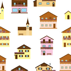 Seamless pattern with Alpine houses.