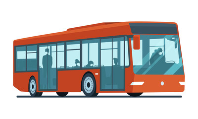 Obraz na płótnie Canvas Bus with passengers in medical masks isolated. Vector illustration.