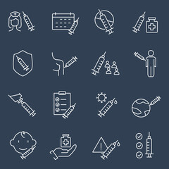 Vaccination icons set. Vaccination pack symbol vector elements for infographic web