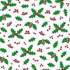Seamless pattern with doodle mistletoe.
