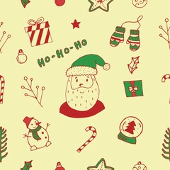 Christmas season vector seamless pattern. Xmas hand-drawn elements