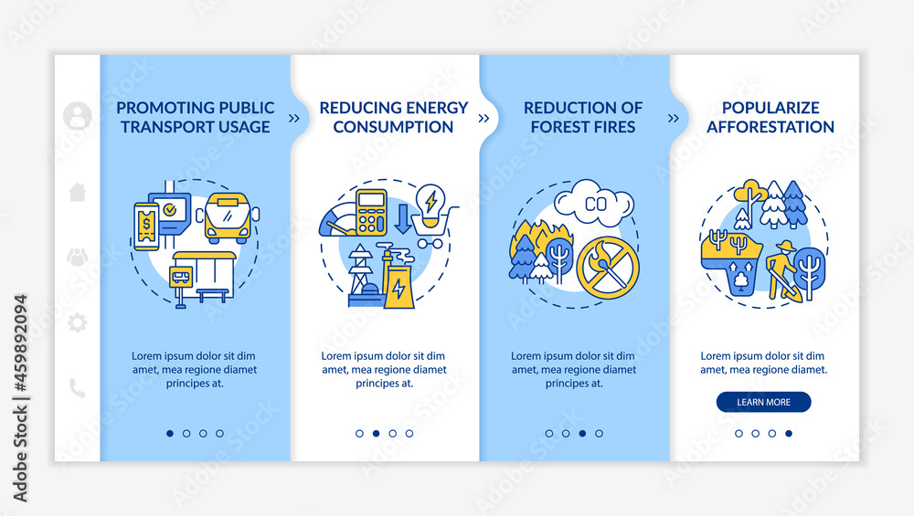 Poster sustainability initiatives onboarding vector template. responsive mobile website with icons. web pag