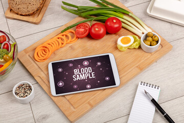 Tablet Pc with fruits, healthy concept