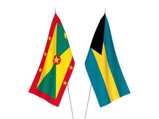 National fabric flags of Commonwealth of The Bahamas and Grenada isolated on white background. 3d rendering illustration.