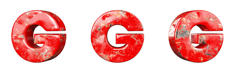 Letter G from Red scratched metallic letters alphabet collection set. Isolated. 3D Rendering