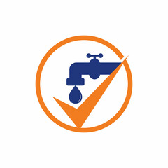 Check plumbing logo template illustration. Water faucet with check tick logo symbol vector icon illustration.