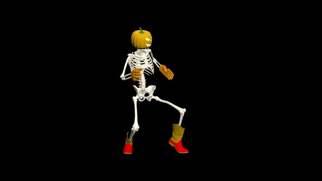 Halloween. Halloween skeleton with hat, boots and gloves. All Saints' Eve. 3D animation. 3D Skeleton Funny Dance Animation. Halloween 3D dance.
