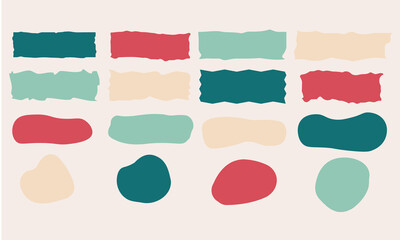 Set éléments graphiques vectoriels. Formes abstraites et colorées pour illustrations, compositions, fonds avec zone pour insérer du texte.