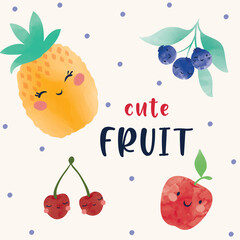 Cute fruits vector illustration, watercolor vector.