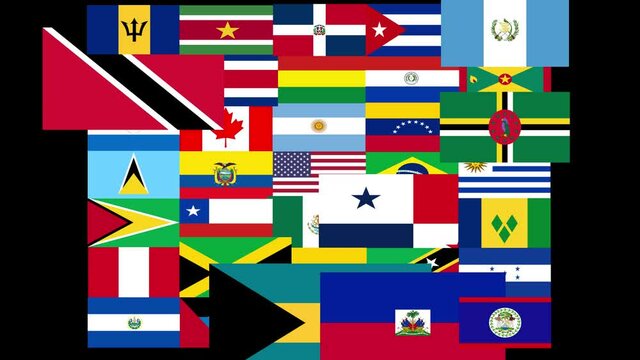 Mosaico banderas nacionales pa&iacute;ses continente americano