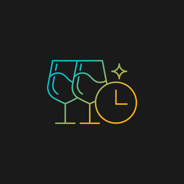 Company happy hour gradient vector icon for dark theme. Strengthen work bonds. Drinking wine. Reward for achievements. Thin line color symbol. Modern style pictogram. Vector isolated outline drawing