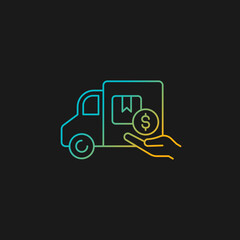 Relocation assistance gradient vector icon for dark theme. Employee perk. Covering moving-related expenses. Thin line color symbol. Modern style pictogram. Vector isolated outline drawing
