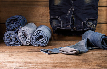 jeans on a wooden table background