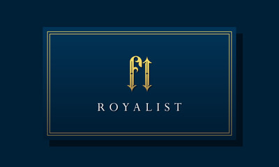 Royal vintage intial letter FI logo.