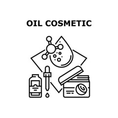 Oil Cosmetic Vector Icon Concept. Oil Cosmetic Package And Glass Bottle With Pipette. Beauty And Aromatherapy Chemical Or Natural Liquid, Anti Aging Skincare Therapy Black Illustration