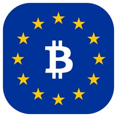 Bitcoin, symbole de la cryptomonnaie sur un drapeau européen