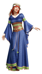 3D Rendering Medieval Lady on White