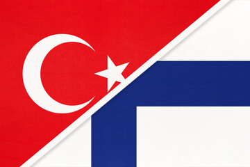 Turkey and Finland, symbol of country. Turkish vs Finnish national flag