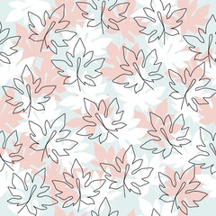 Line Art pattern with leaves. Vector background.