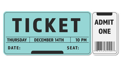 Ticket. Date, place blue background.