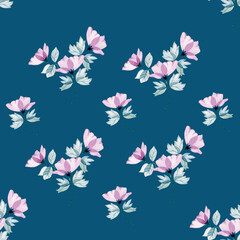 Fototapeta premium Lilac flowers on blue-green background seamless pattern for fabric digital paper wallpaper